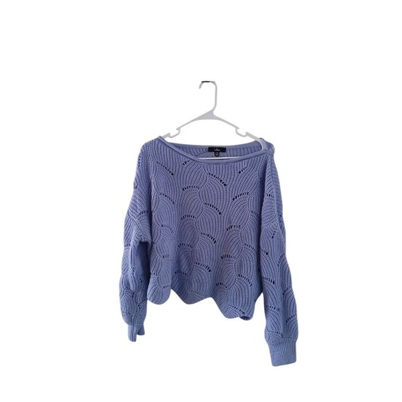 Lulus Womens XS Lilac Knit Sweater Open Weave Scallop Pattern Pullover Cozy - Picture 1 of 6
